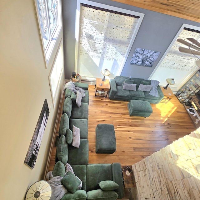 living area featuring a high ceiling