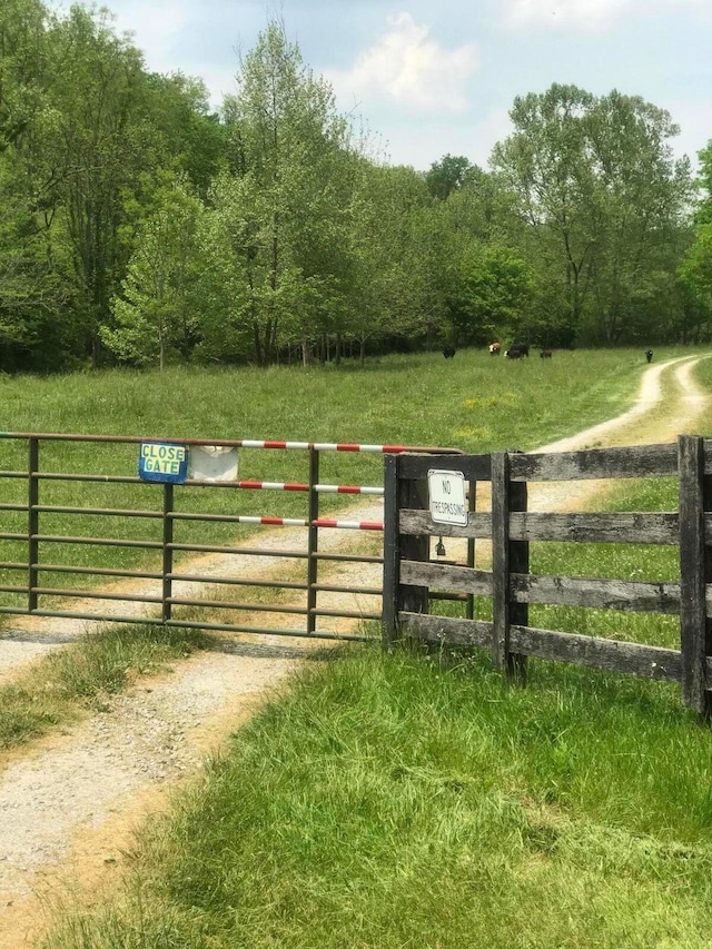 view of gate with a rural view