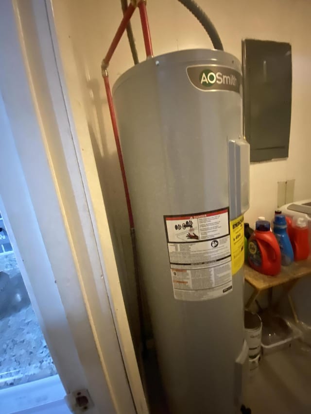 utility room featuring water heater