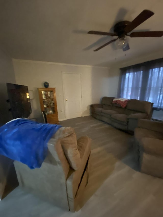 living room featuring ceiling fan