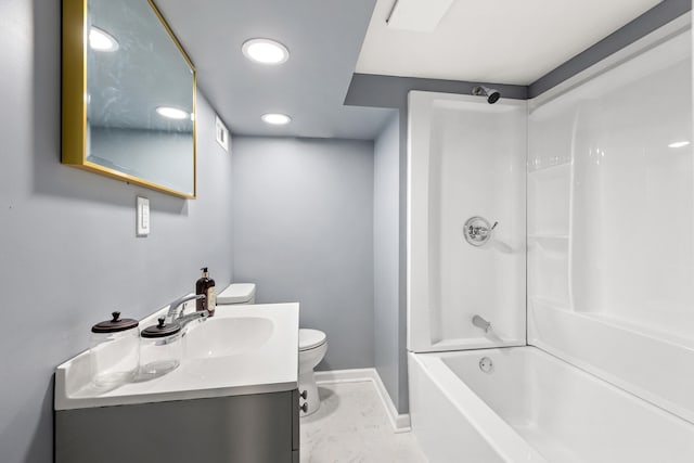 full bathroom featuring vanity, toilet, and tub / shower combination