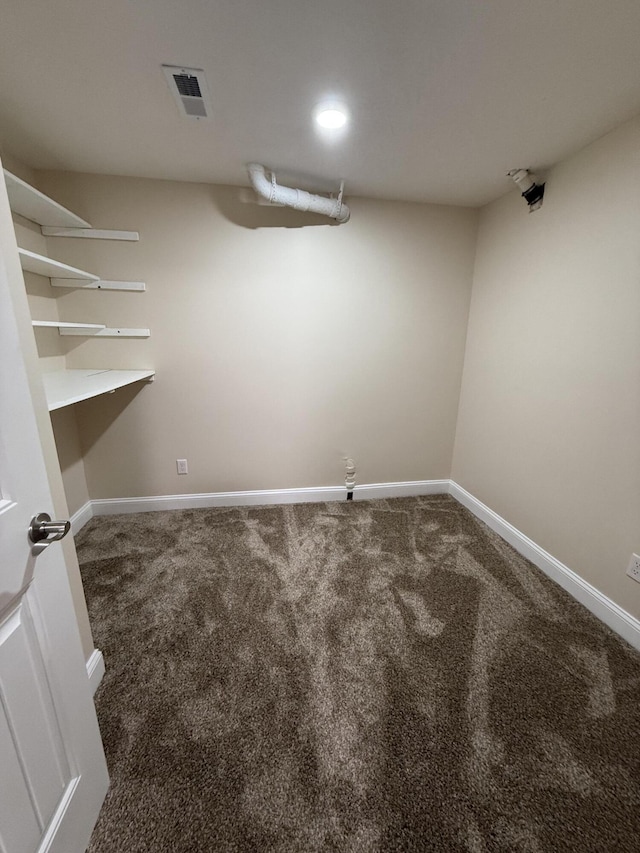 walk in closet featuring carpet flooring