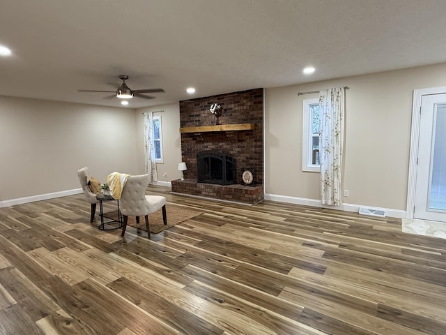 18 Ash Dr, Nancy, KY 42544 - living room featuring recessed lighting, wood finished floors, a fireplace, baseboards, and ceiling fan