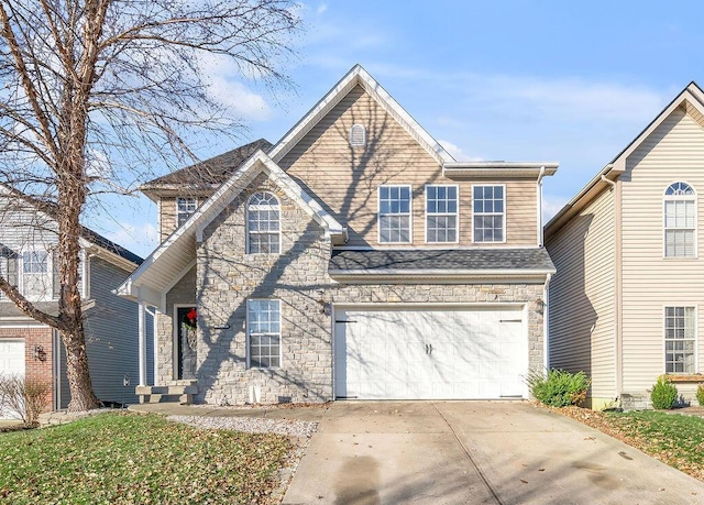 front facade with a garage