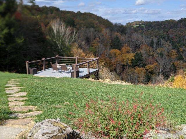 view of yard with a view of trees