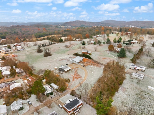 birds eye view of property featuring a mountain view