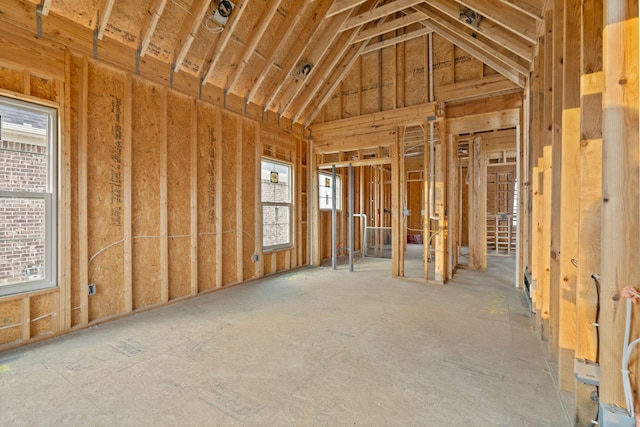 miscellaneous room featuring lofted ceiling