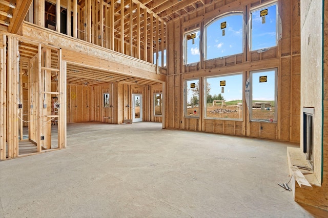 miscellaneous room with a healthy amount of sunlight and a high ceiling