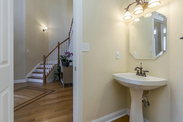 bathroom with wood-type flooring and sink