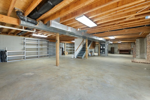 basement featuring heating unit