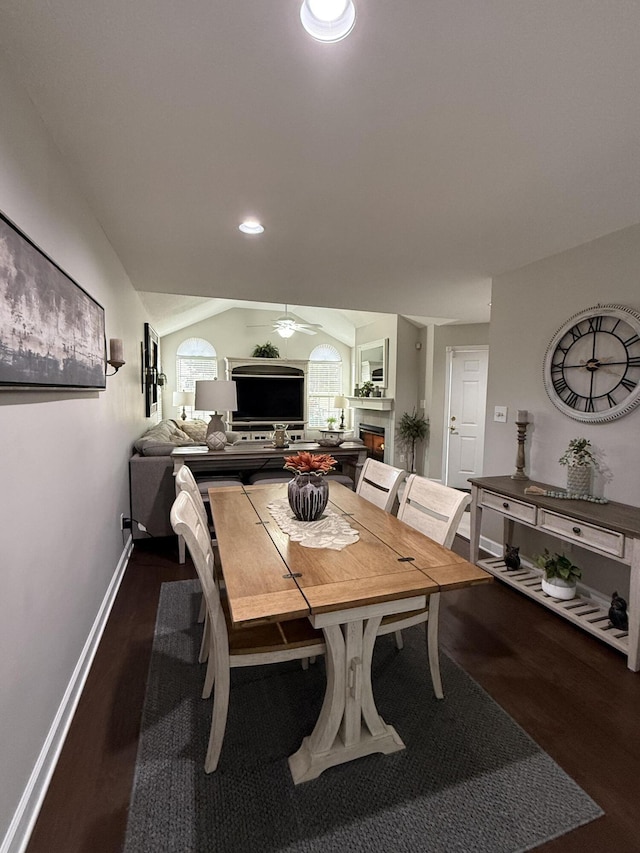 dining area featuring ceiling fan and hardwood / wood-style flooring