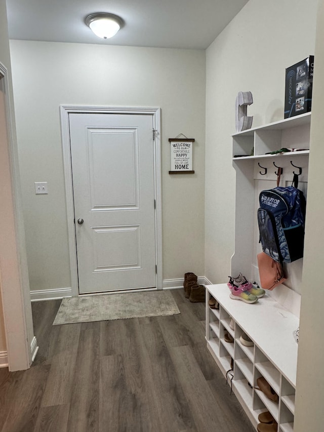 mudroom with dark hardwood / wood-style floors