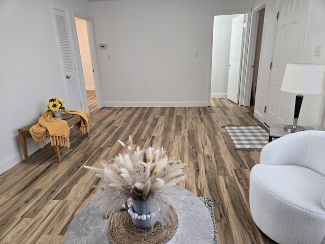 interior space with dark wood-type flooring