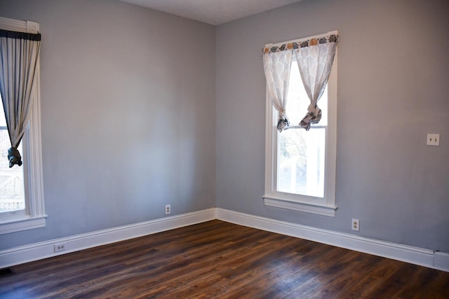 unfurnished room featuring dark hardwood / wood-style flooring and a healthy amount of sunlight