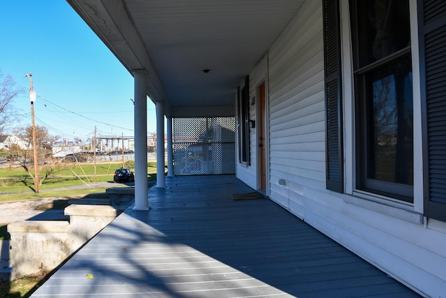 wooden terrace with covered porch