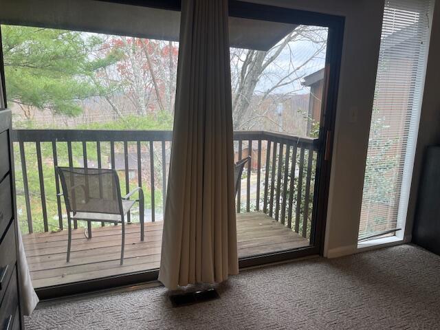 doorway to outside with plenty of natural light and carpet floors