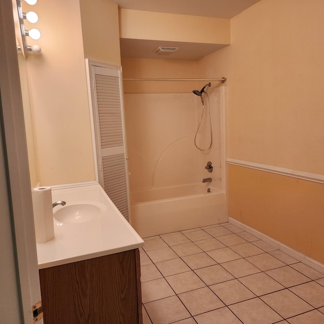 bathroom featuring tile patterned floors, vanity, and bathing tub / shower combination