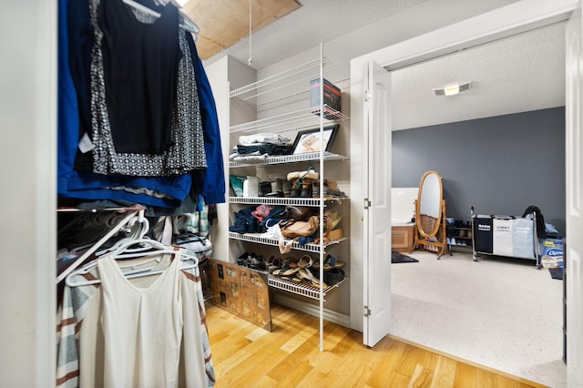 walk in closet featuring wood-type flooring