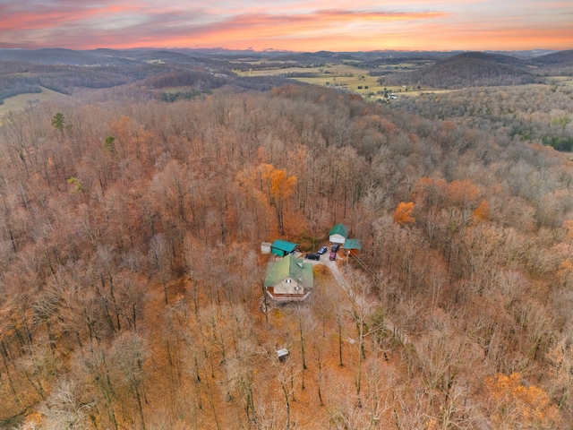 aerial view at dusk with a mountain view