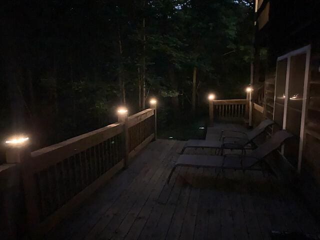 view of deck at night