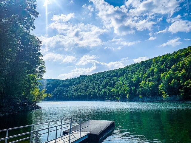 view of dock with a water view