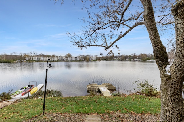 view of dock with a water view