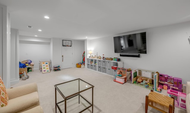 rec room with carpet floors