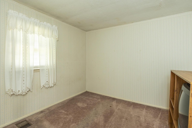 carpeted empty room with a textured ceiling