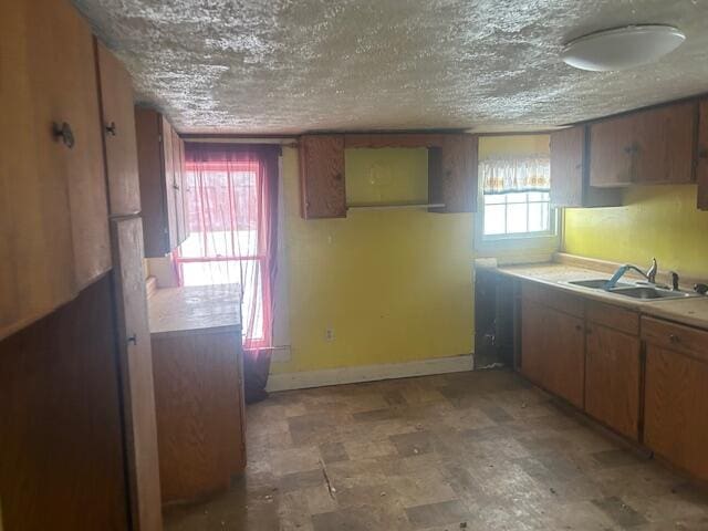 kitchen with a textured ceiling and sink