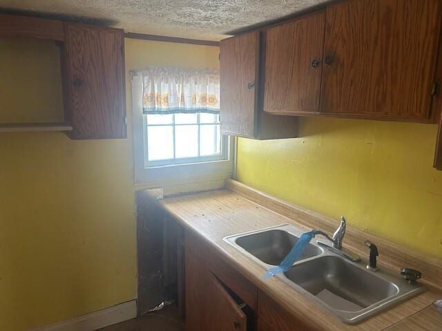 kitchen with a textured ceiling and sink