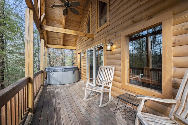 559 Eagle Ridge Rd, Campton, KY 41301 - deck with a hot tub and a ceiling fan
