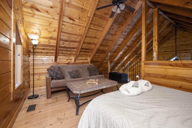 559 Eagle Ridge Rd, Campton, KY 41301 - bedroom with wooden ceiling, wooden walls, and light wood-style floors