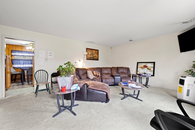 living room with light colored carpet