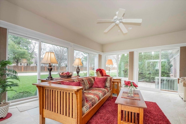 sunroom / solarium with ceiling fan