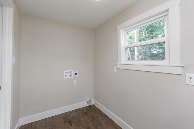 laundry area with electric dryer hookup, dark hardwood / wood-style flooring, and hookup for a washing machine