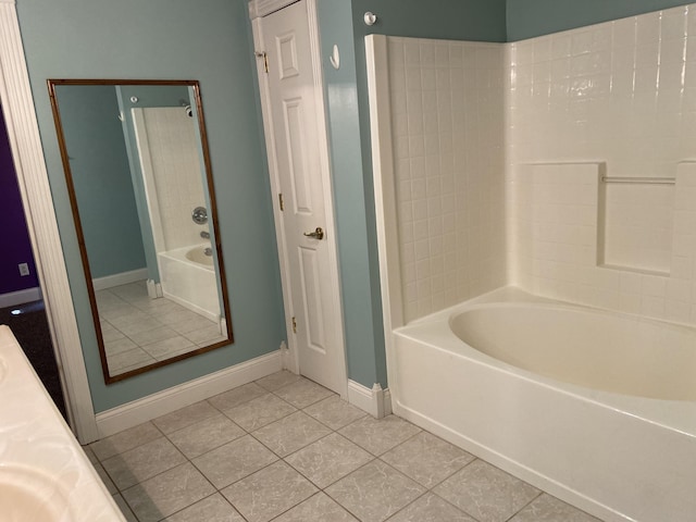 bathroom with vanity, tile patterned floors, and tub / shower combination