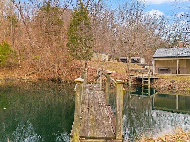 dock area with a water view