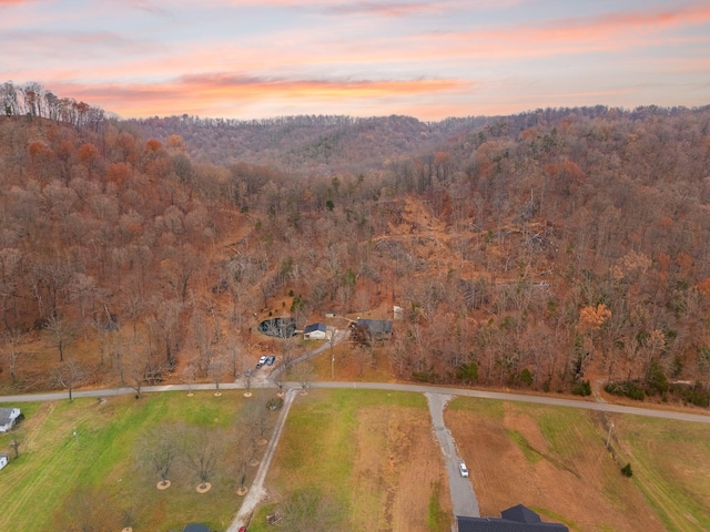 view of aerial view at dusk