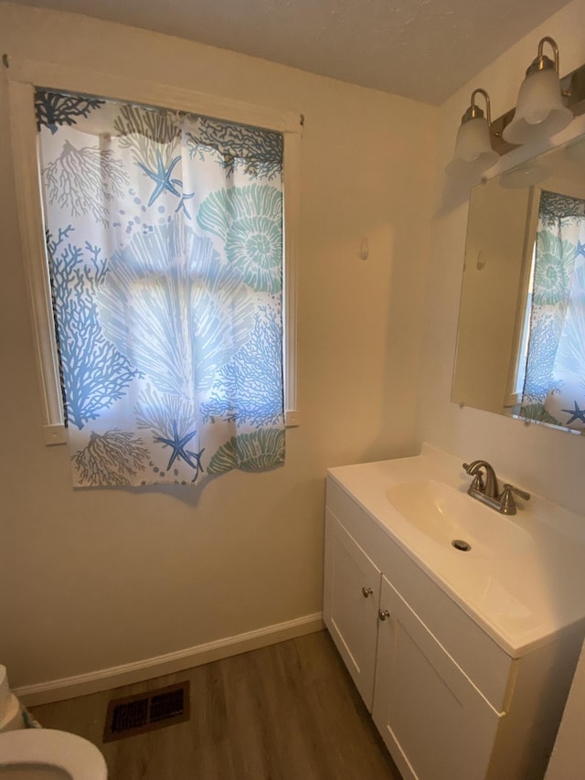 bathroom featuring vanity and hardwood / wood-style flooring