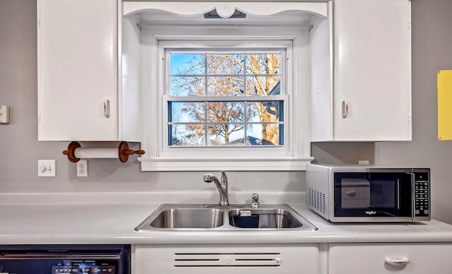 kitchen featuring white cabinets, dishwashing machine, and sink