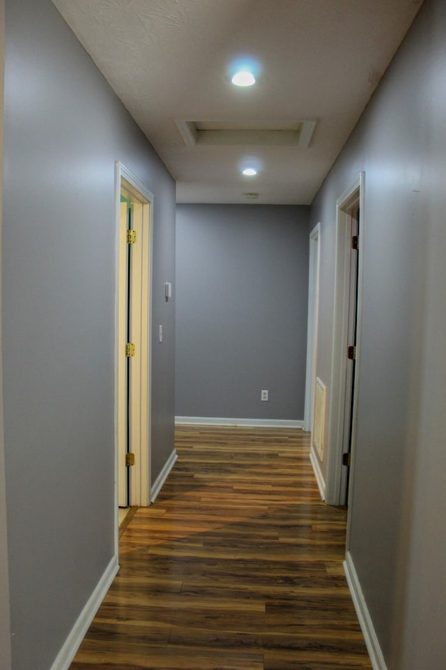 corridor featuring dark hardwood / wood-style floors