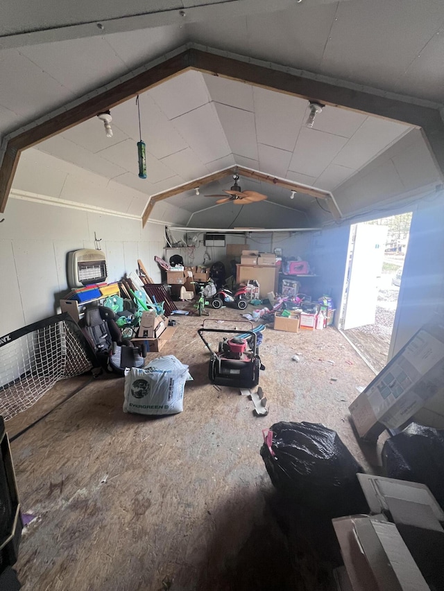 garage featuring ceiling fan