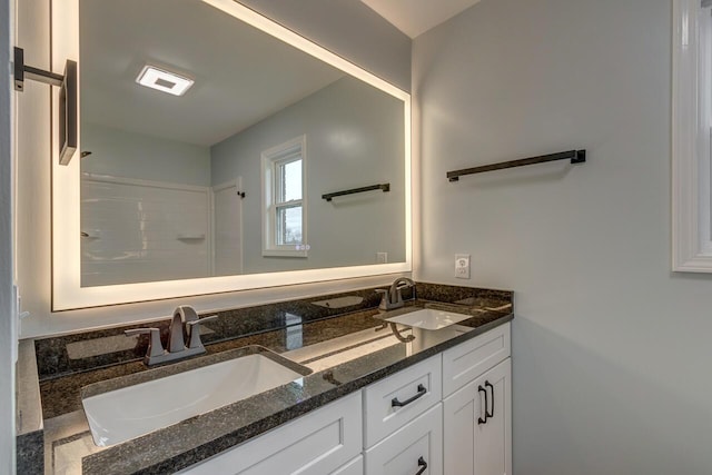 bathroom with vanity and walk in shower