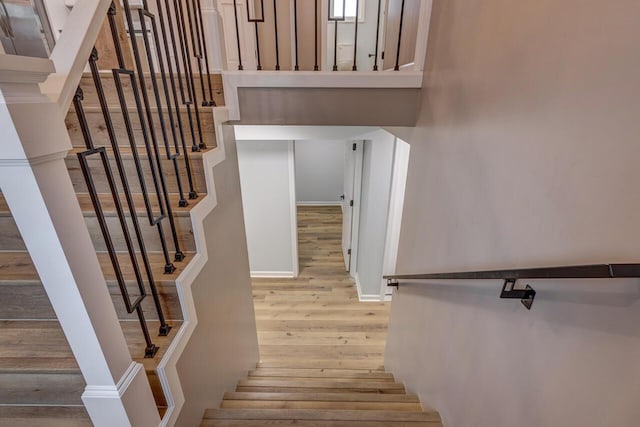 staircase with wood-type flooring