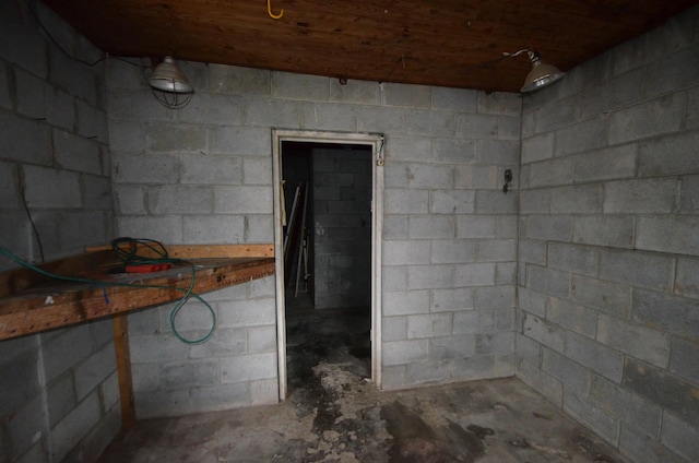 basement featuring wood ceiling