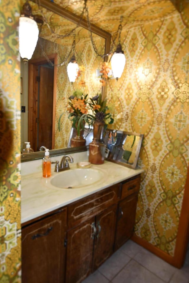 bathroom featuring vanity and tile patterned flooring