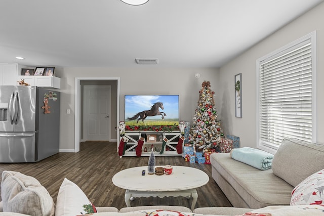 living room with dark wood-type flooring