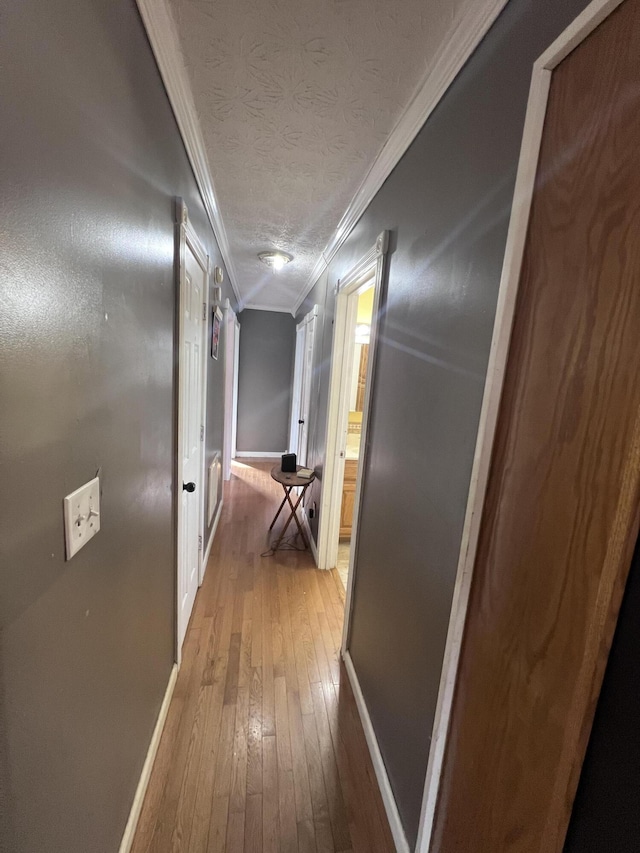 hall featuring hardwood / wood-style flooring and crown molding