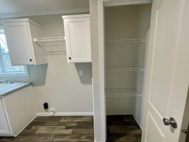 clothes washing area featuring dark hardwood / wood-style flooring and sink