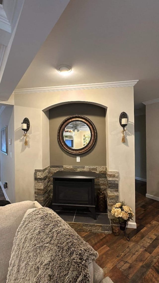 interior details with crown molding and wood-type flooring